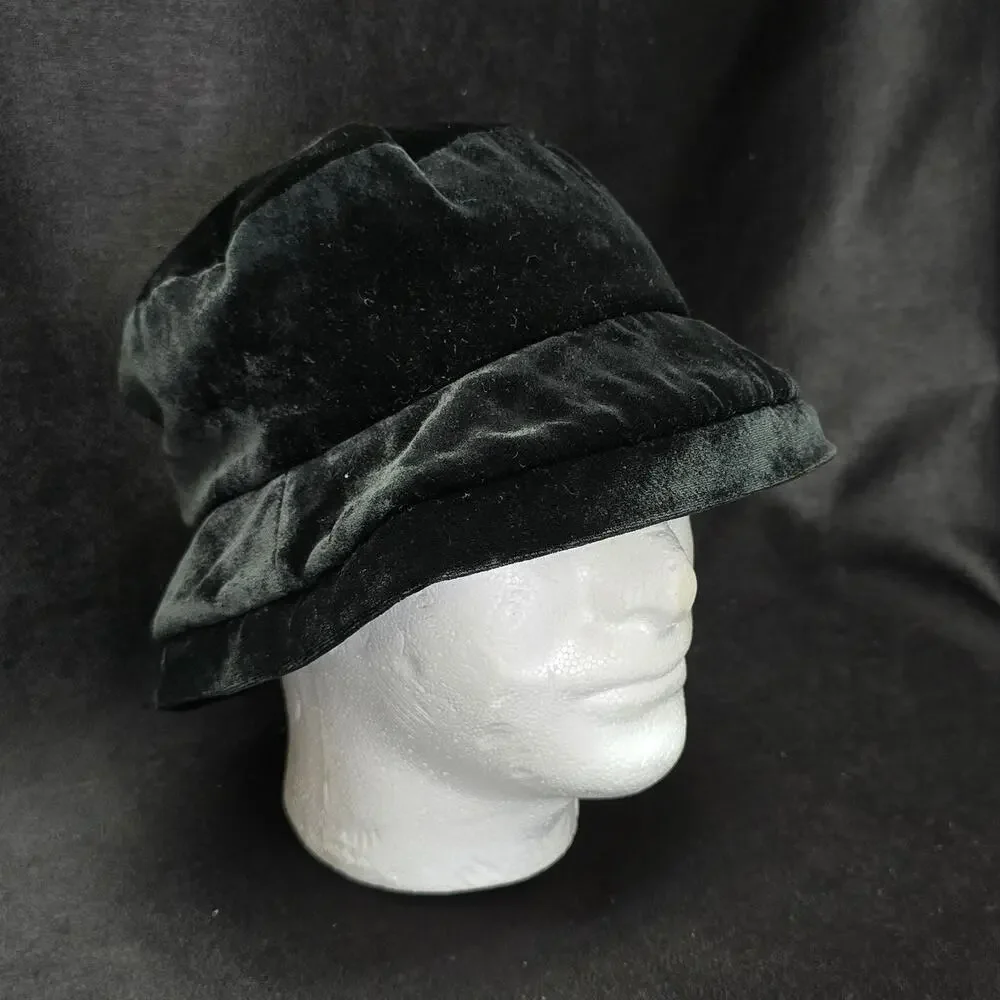 Vintage Crazy Horse Black Soft Velvet Bucket Hat Flexible Brim Liz Claiborne